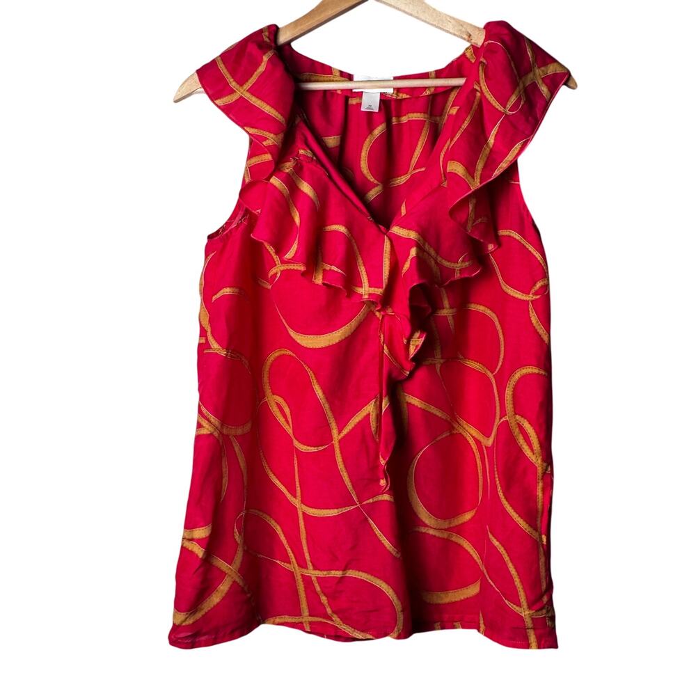 Loft Sleeveless Ruffle Collar Cotton Silk Top Size Medium